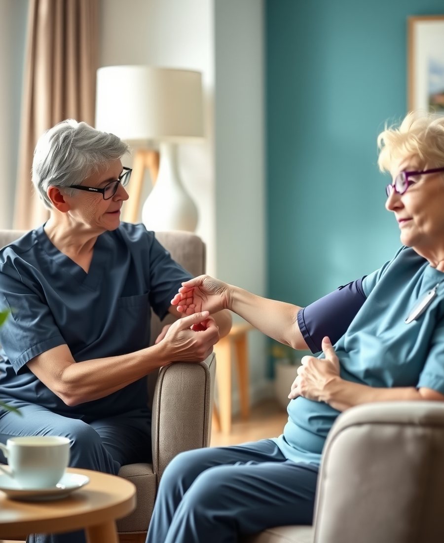 A nurse checking on a patient at home